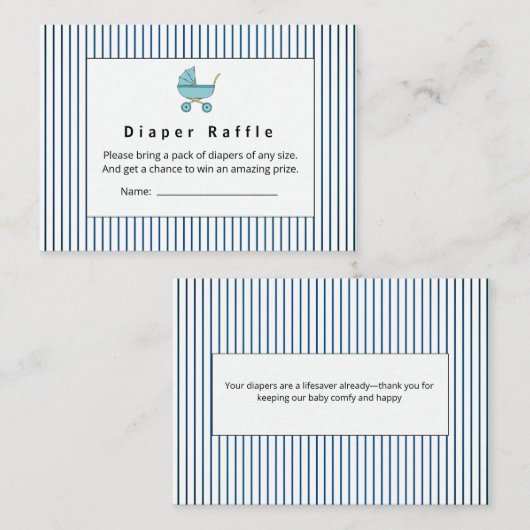 Modern & Minimalist Blue Stroller Diaper Raffle En エンクロージャーカード (正面/裏面)