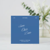 Modern Minimalist Blue & White Photo Save the Date 招待状 (スタンド正面)