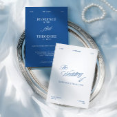 Modern Minimalist Blue & White Wedding 招待状