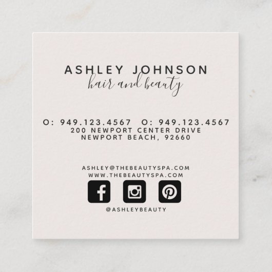 Modern Minimalist Blush and Black スクエア名刺 (裏面)