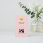 Modern Minimalist Blush Pink and Gold QR Code 名刺 (スタンド正面)