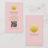 Modern Minimalist Blush Pink and Gold QR Code 名刺 (正面/裏面)