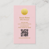 Modern Minimalist Blush Pink and Gold QR Code 名刺 (正面)