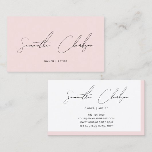 Modern Minimalist Blush Pink Handwritten Script 名刺 (正面/裏面)