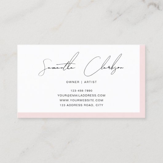 Modern Minimalist Blush Pink Handwritten Script 名刺 (裏面)