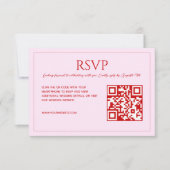 Modern minimalist blush pink red QR code wedding 出欠カード (正面)