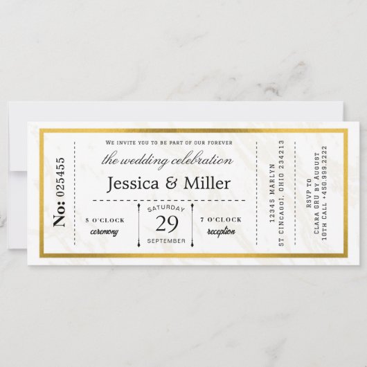 Modern Minimalist Boarding Pass Wedding Invitation 招待状 (正面)