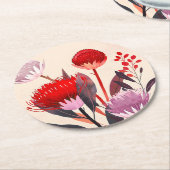 Modern Minimalist Boho Floral Botanical ラウンドペーパーコースター (アングル)