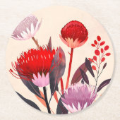 Modern Minimalist Boho Floral Botanical ラウンドペーパーコースター (正面)
