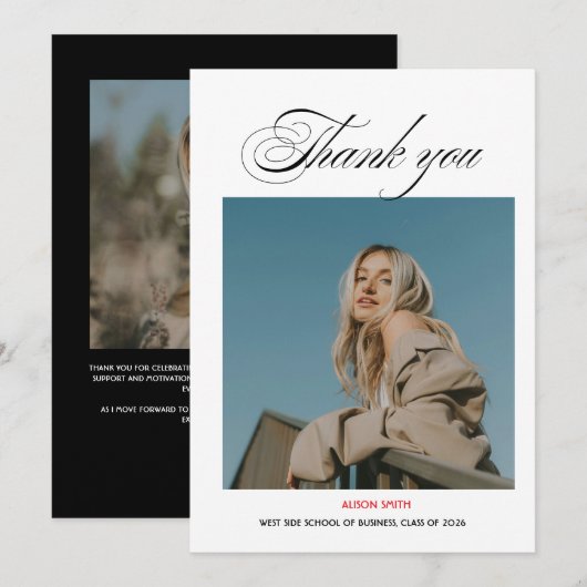 Modern minimalist bold black typography grad 2026  サンキューカード (正面/裏面)