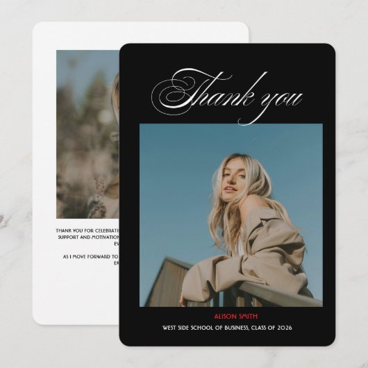 Modern minimalist bold black typography grad 2026  サンキューカード (正面/裏面)