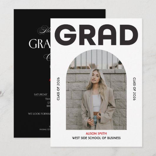 Modern minimalist bold black typography grad 2026  招待状 (正面/裏面)