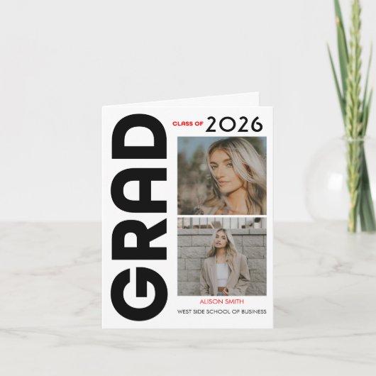 Modern minimalist bold black typography grad 2026 案内状 (正面)