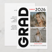 Modern minimalist bold black typography grad 2026 案内状 (正面/裏面)