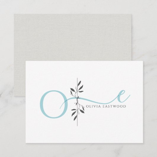 Modern Minimalist Botanical Aqua Monogram  ノートカード (正面/裏面)