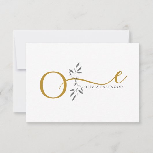 Modern Minimalist Botanical Gold Monogram  ノートカード (正面)