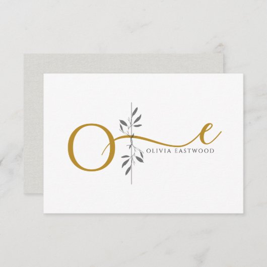 Modern Minimalist Botanical Gold Monogram  ノートカード (正面/裏面)