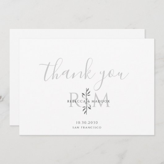 Modern Minimalist Botanical Monogram  サンキューカード (正面/裏面)