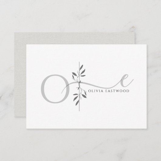 Modern Minimalist Botanical Monogram ノートカード (正面/裏面)