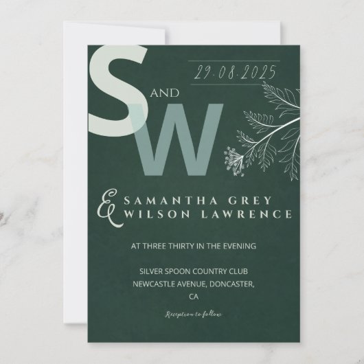 Modern Minimalist Botanical Wedding Invitation 招待状 (正面)