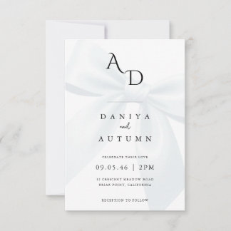 Modern Minimalist Bow Black & White Wedding 招待状