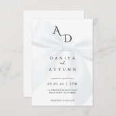 Modern Minimalist Bow Black & White Wedding 招待状 (正面/裏面)