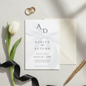 Modern Minimalist Bow Black & White Wedding 招待状