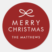 Modern Minimalist Bow Custom Color Christmas ラウンドシール (正面)