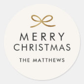 Modern Minimalist Bow Faux Foil Christmas ラウンドシール (正面)