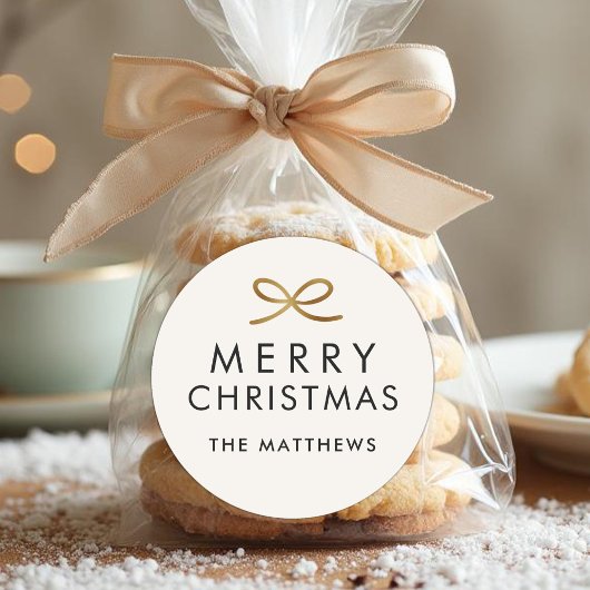 Modern Minimalist Bow Faux Foil Christmas ラウンドシール