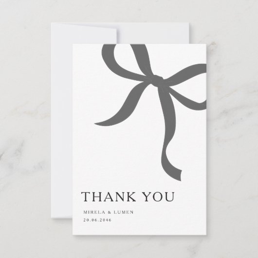 Modern Minimalist Bow Wedding Thank You Card サンキューカード (正面)