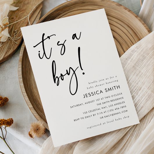 Modern Minimalist Boy Baby Shower 招待状