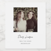 Modern Minimalist Bridesmaid Proposal Photo ワインラベル (シングルラベル)