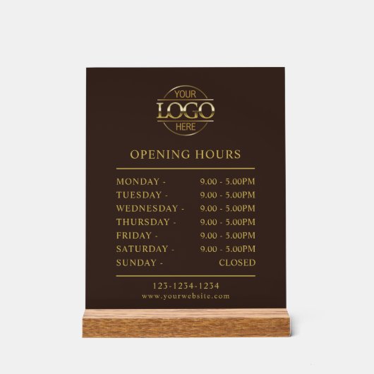 Modern Minimalist Brown | Business Opening Hours アクリルサイン (正面)