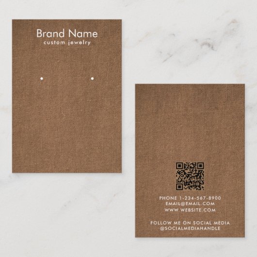 Modern Minimalist Brown Linen Jewelry Display Card 名刺 (正面/裏面)