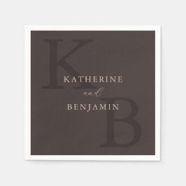 Modern Minimalist Brown Monogram Wedding スタンダードカクテルナプキン