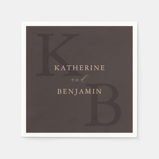Modern Minimalist Brown Monogram Wedding スタンダードカクテルナプキン (正面)