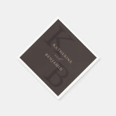 Modern Minimalist Brown Monogram Wedding スタンダードカクテルナプキン (角)