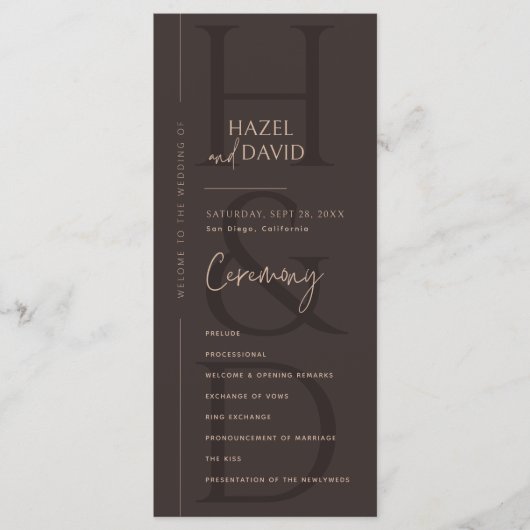 Modern Minimalist Brown Monogram Wedding プログラム (正面)
