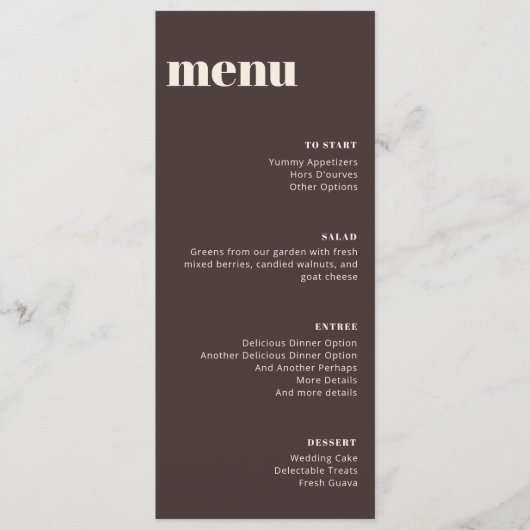 Modern Minimalist Brown Wedding Tall Template Menu メニュー (正面)