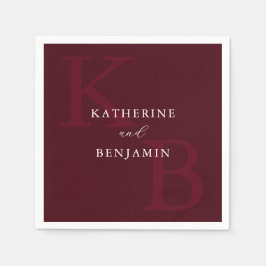 Modern Minimalist Burgundy Monogram Wedding スタンダードカクテルナプキン