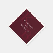 Modern Minimalist Burgundy Monogram Wedding スタンダードカクテルナプキン (角)