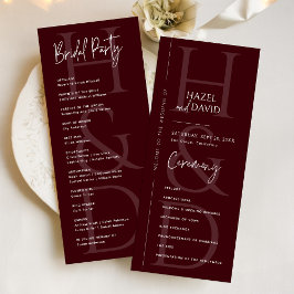Modern Minimalist Burgundy Monogram Wedding プログラム