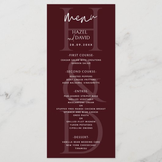 Modern Minimalist Burgundy Monogram Wedding メニュー (正面)