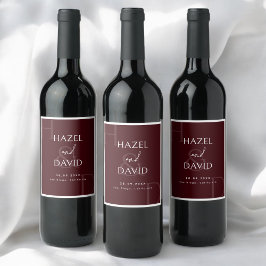 Modern Minimalist Burgundy Monogram Wedding ワインラベル