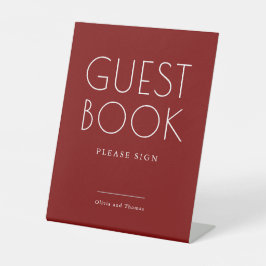 Modern Minimalist Burgundy Red Wedding Guest Book 台座サイン