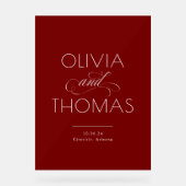 Modern Minimalist Burgundy Red Wedding Welcome アクリルサイン (正面)