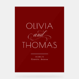 Modern Minimalist Burgundy Red Wedding Welcome アクリルサイン