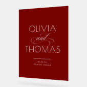 Modern Minimalist Burgundy Red Wedding Welcome アクリルサイン (傾斜)