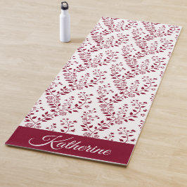 Modern Minimalist Burgundy Red White Floral Script ヨガマット